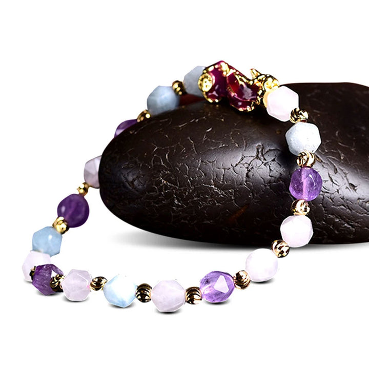 Pulsera con dijes de Pixiu de la fortuna de amatista natural