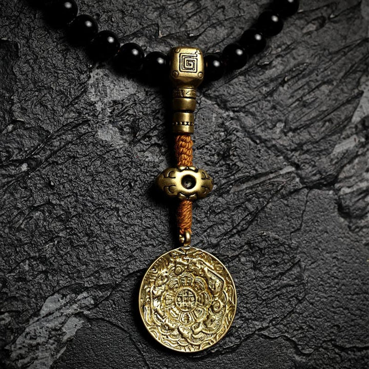 Buddha Stones tibetanas 108 cuentas de Mala ónix negro cuentas de ojo de tigre pulsera de protección Bagua de nueve palacios