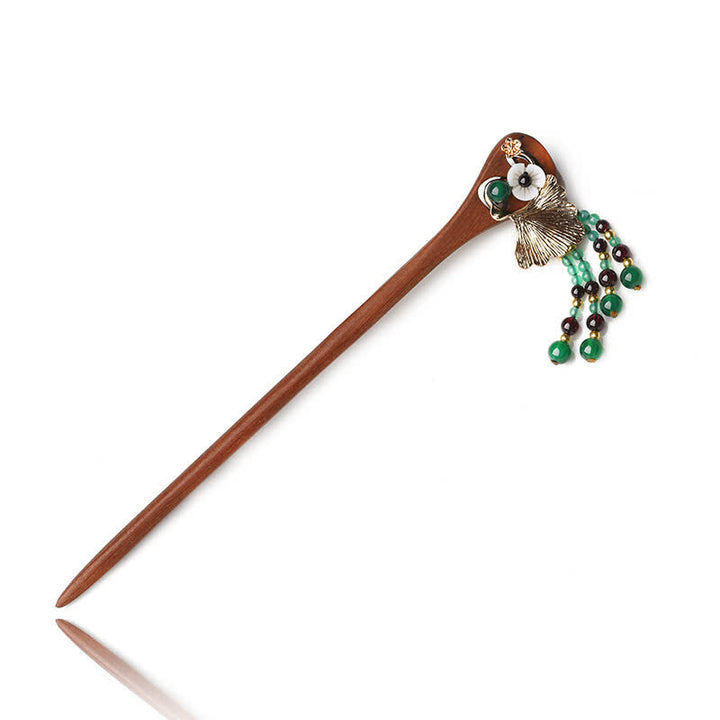 Horquilla de protección de hoja de Ginkgo de ágata verde de sándalo rojo
