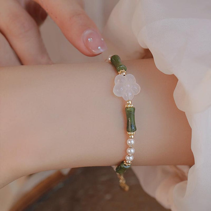 Pulsera de la paz con perlas, ágata, flor de bambú, peridoto , Buddha Stones