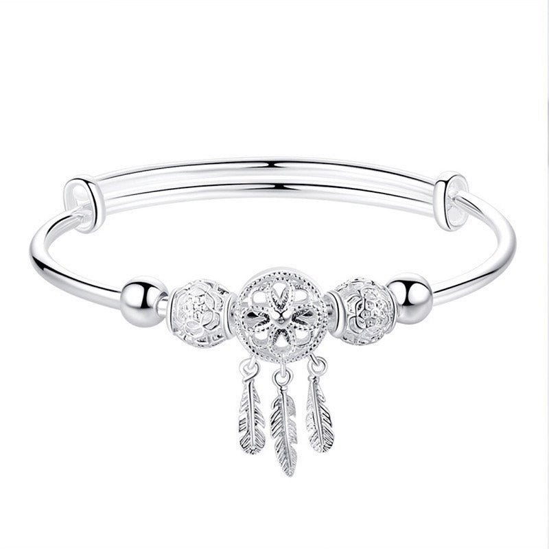 Pulsera con dije de atrapasueños con bendición de cobre blanco tibetano