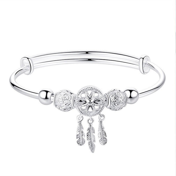Pulsera con dije de atrapasueños con bendición de cobre blanco tibetano