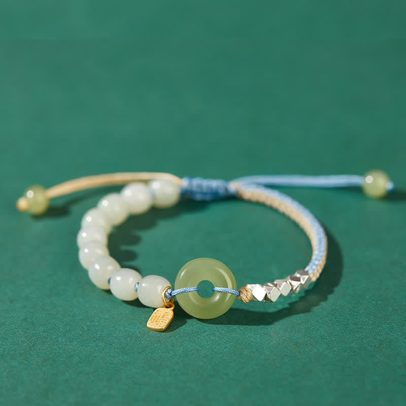 Pulsera de plata de ley 925 con hebilla de paz y jade hetiano con cuentas de suerte y felicidad - Azul - image 11