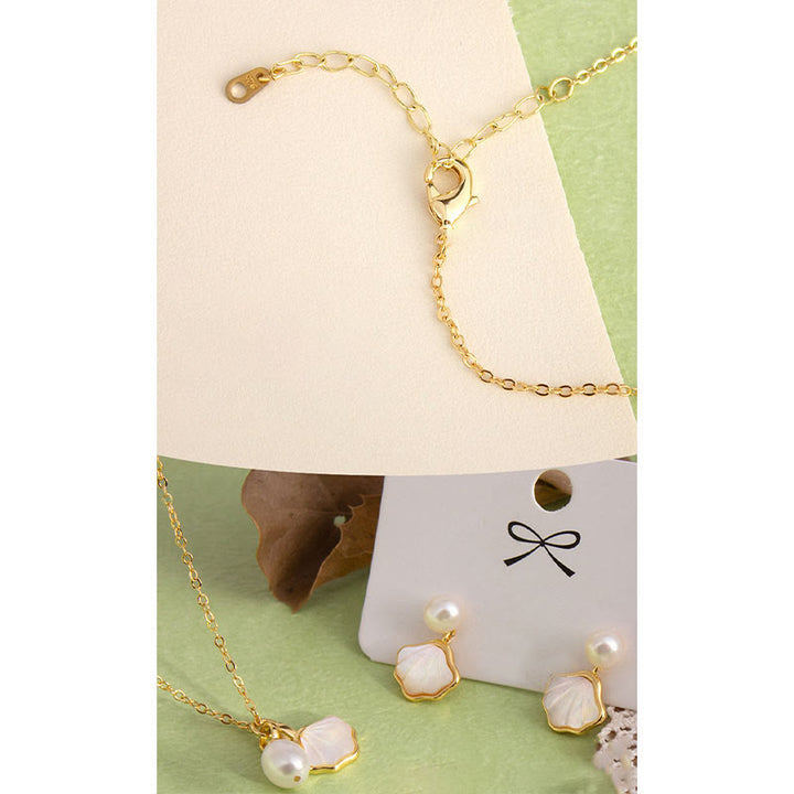 Buddha Stones Ginkgo Tridacna piedra perla perla cobre bendición collar colgante anillo pendientes conjunto