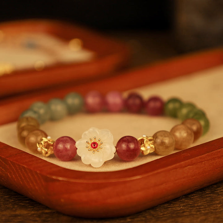 Pulsera de amor con flores de jade y turmalina coloridas de Buddha Stones