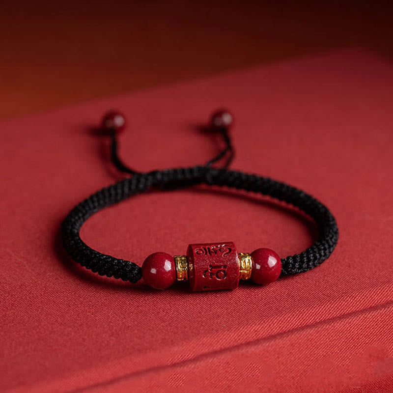 Pulsera trenzada con Buddha Stones, cinabrio del Tíbet, Om Mani Padme Hum, bendición grabada