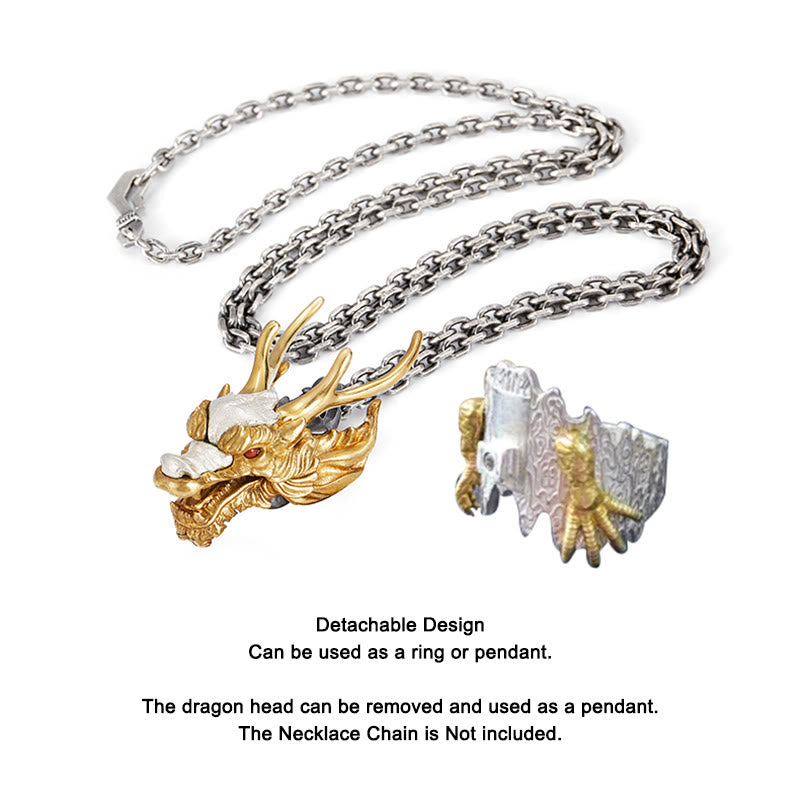 Colgante de anillo ajustable con protección de éxito de la suerte del dragón de plata de ley 925 con Buddha Stones - image 11