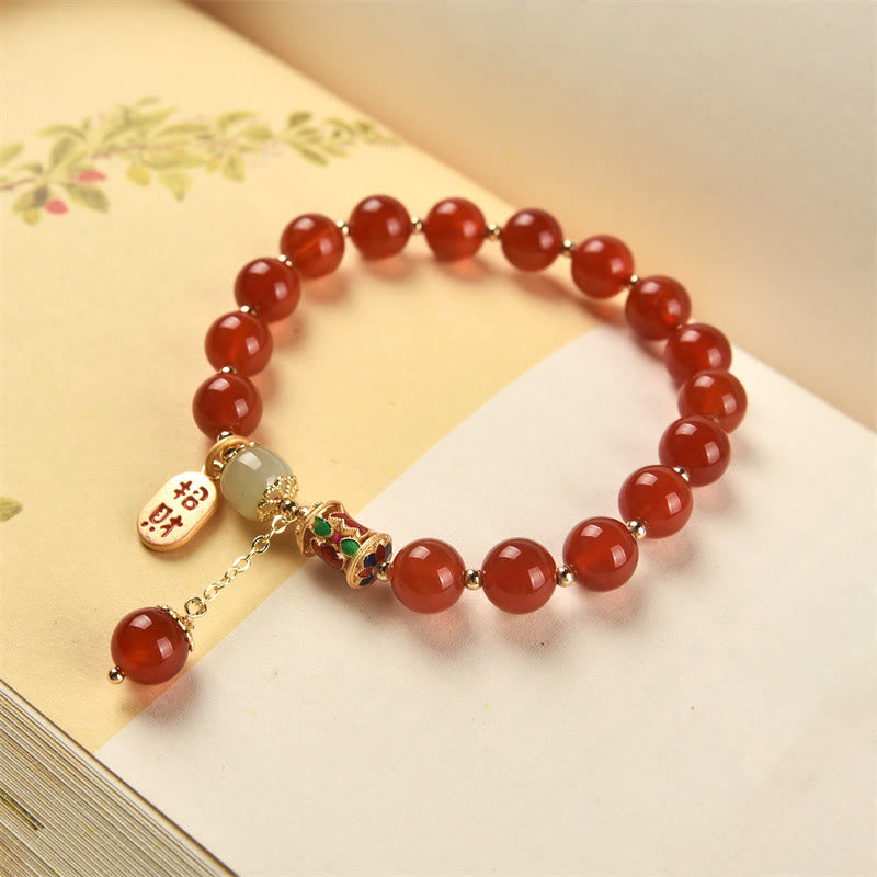 Pulsera con dije de bendición de la fortuna de confianza de Jade de ágata roja Natural