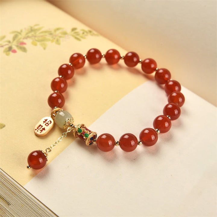 Pulsera con dije de bendición de la fortuna de confianza de Jade de ágata roja Natural