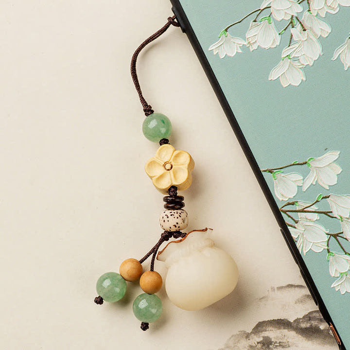 Llavero de prosperidad y bendición de flores, bolsa de dinero con semillas de Bodhi Natural, Buddha Stones