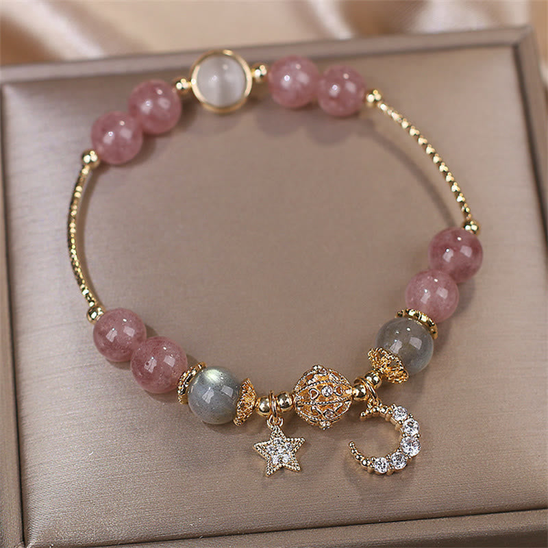 Pulsera de amor con Buddha Stones, cuarzo fresa, piedra lunar, luna, estrella - image 2