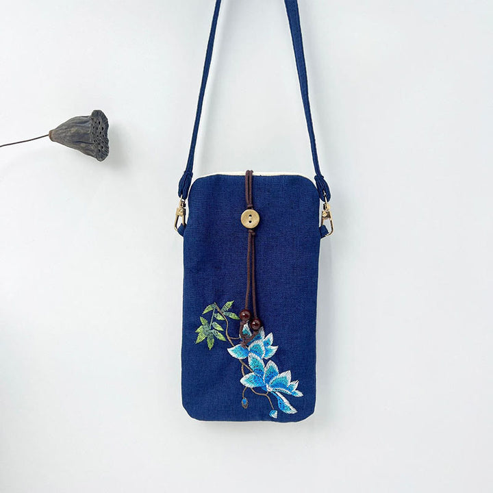 Buddha Stones, pequeñas flores bordadas, bolso de hombro, bolso para teléfono móvil, 11*20cm