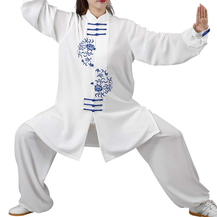Conjunto de ropa unisex con bordado de flores y Buddha Stones para meditación, oración, espiritualidad, zen, tai chi y qigong.