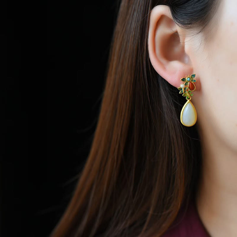 Pendientes colgantes con forma de gota de agua , Buddha Stones , Jade blanco, ágata roja, mariposa, protección
