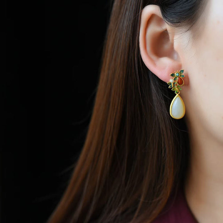 Pendientes colgantes con forma de gota de agua , Buddha Stones , Jade blanco, ágata roja, mariposa, protección