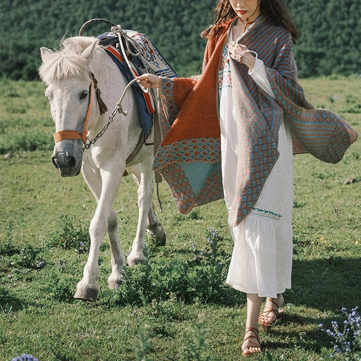 Bufanda tibetana de Buddha Stones con patrón de diamantes a rayas, bufanda suave y cálida para invierno - image 16