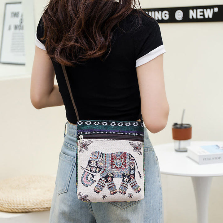 Bolso bandolera de lona bordado con mariposa de elefante, bolso bandolera