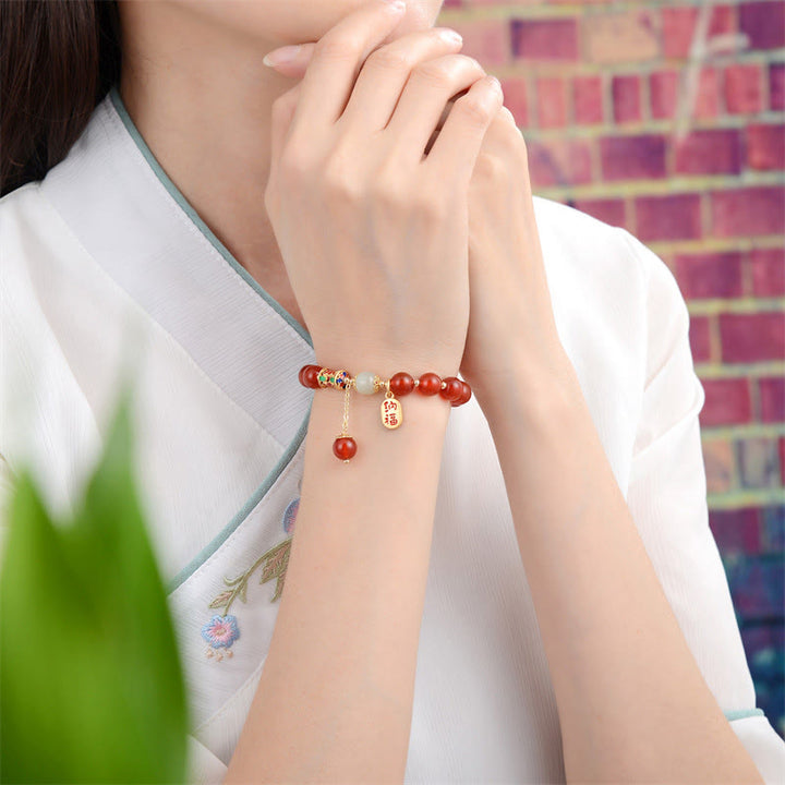 Pulsera con dije de bendición de la fortuna de confianza de Jade de ágata roja Natural