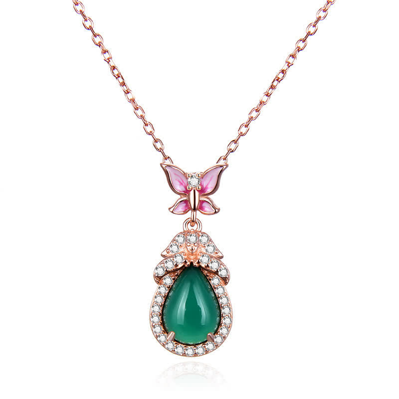 Colgante de plata de ley 925 con circonita y mariposa de Calcedonia Verde