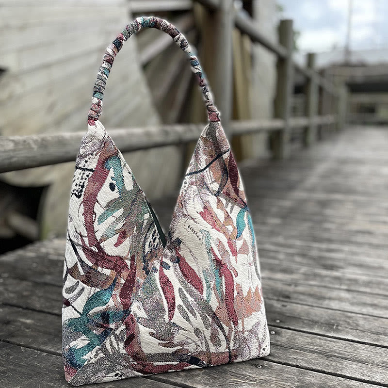 Conjunto de bolso de hombro de lona con patrón de bordado hecho a mano con Buddha Stones