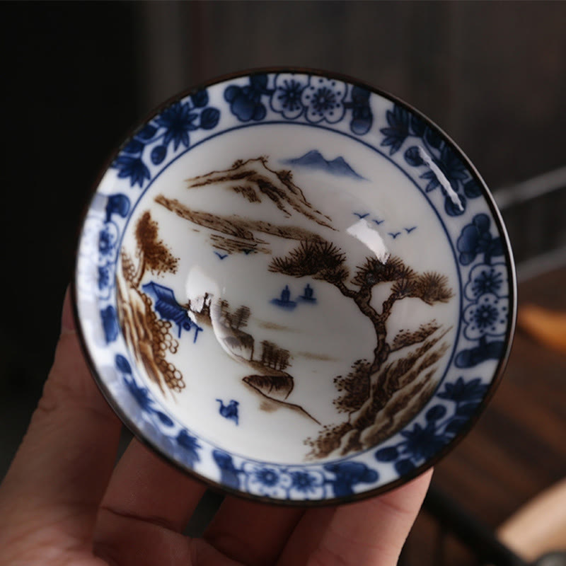 Taza de té de Buddha Stones, flores, carácter Fu, montañas, loto, flores de cerezo, taza de té de Kung Fu