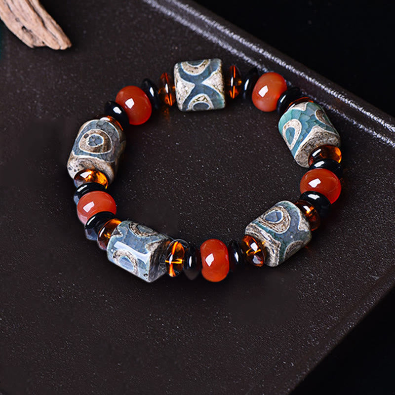 Pulsera tibetana de la felicidad con cuentas Dzi de tres ojos y Buddha Stones