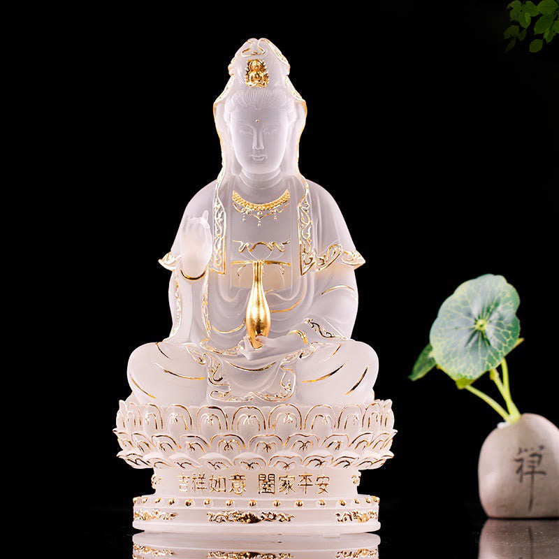 Buddha Stones Kwan Yin Avalokitesvara, estatuilla hecha a mano, pieza de arte de cristal Liuli, estatua de riqueza, decoración para el hogar - image 2