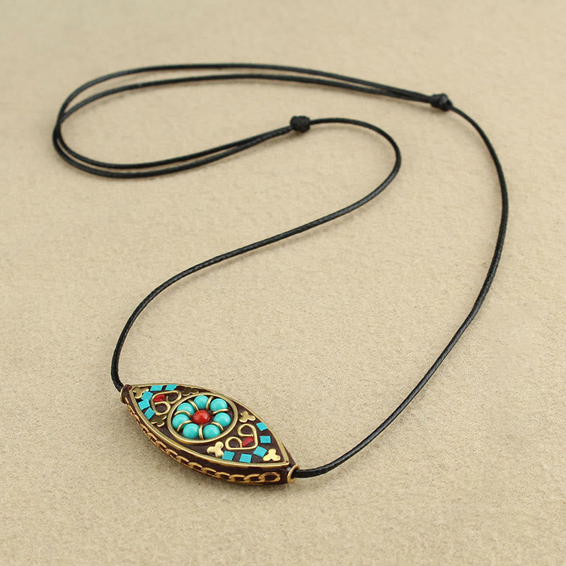 Collar con colgante de fuerza de protección con patrón de marquesa, cuentas de turquesa del Tíbet, Buddha Stones - Turquesa(Purificación♥Protección) - image 0