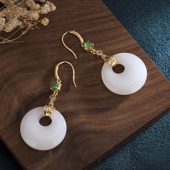 Pendientes colgantes de bendición de jade blanco FengShui