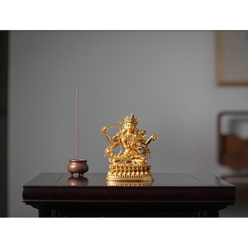 Estatuilla de oro Manjusri Bodhisattva de cuatro brazos, estatua de cobre de serenidad y compasión, decoración del hogar - image 8