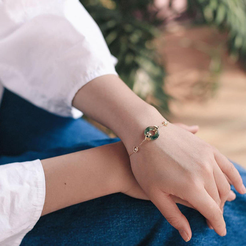Pulsera de armonía curativa con peces Koi de jade cian y Buddha Stones