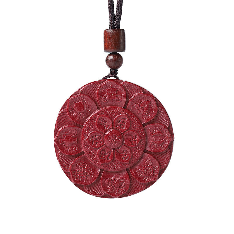 Buddha Stones Natural cinabrio Lotus Om Mani Padme Hum bendición collar cadena colgante