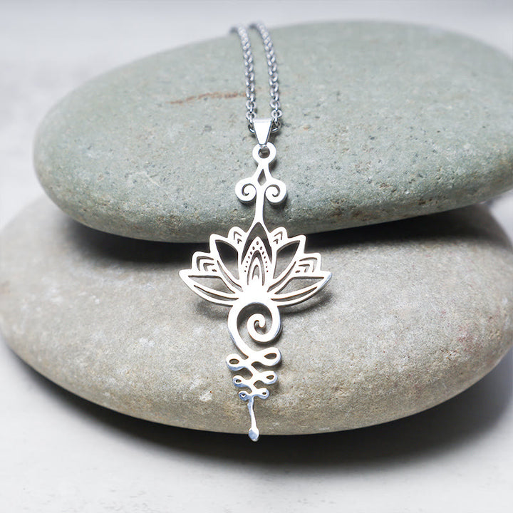 Colgante de collar de riqueza de suerte de loto con Buddha Stones