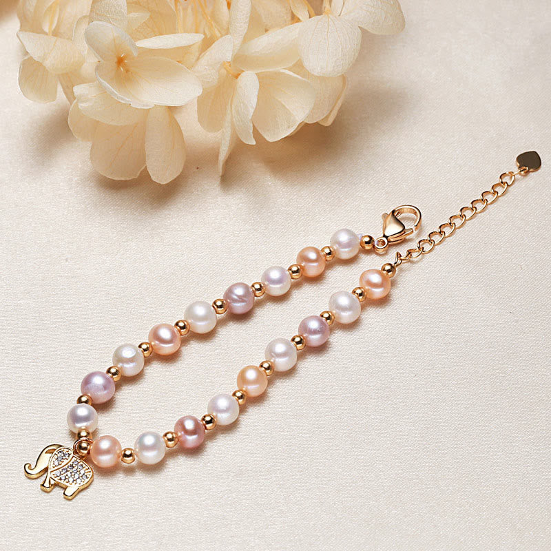 Pulsera de sinceridad con dije de circonita y elefante chapado en oro de 18 quilates con Buddha Stones