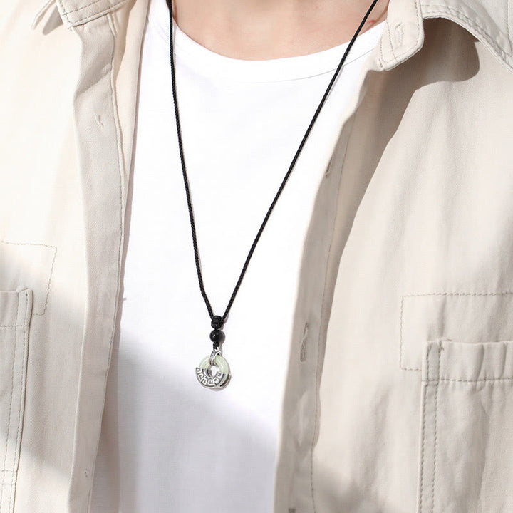 Colgante de collar de prosperidad con hebilla de paz de jade hetiano natural de plata de ley 925 con Buddha Stones