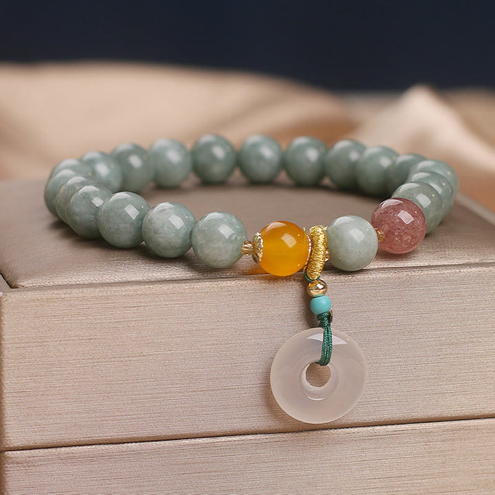 Pulsera de prosperidad con hebilla de paz, cuentas de cuarzo, fresa, Jade Natural, Buddha Stones