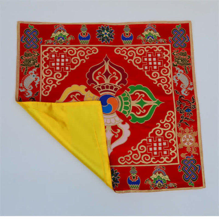 Tapete para altar de oración con nudo sin fin, tapete para meditación curativa, 8 símbolos auspiciosos, camino de mesa