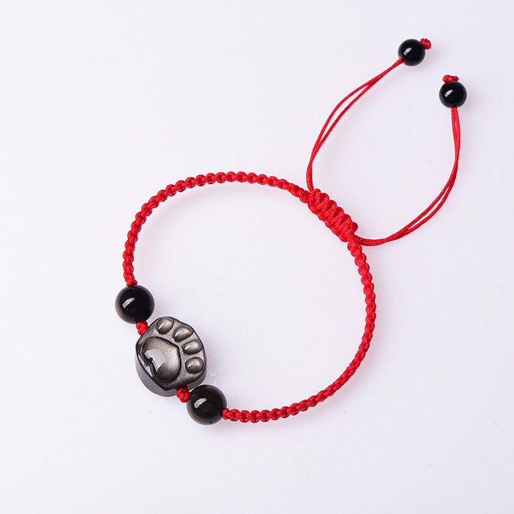 Pulsera de cuerda de protección con garra de gato, Buddha Stones , obsidiana con brillo de plata Natural, obsidiana con brillo dorado - image 5