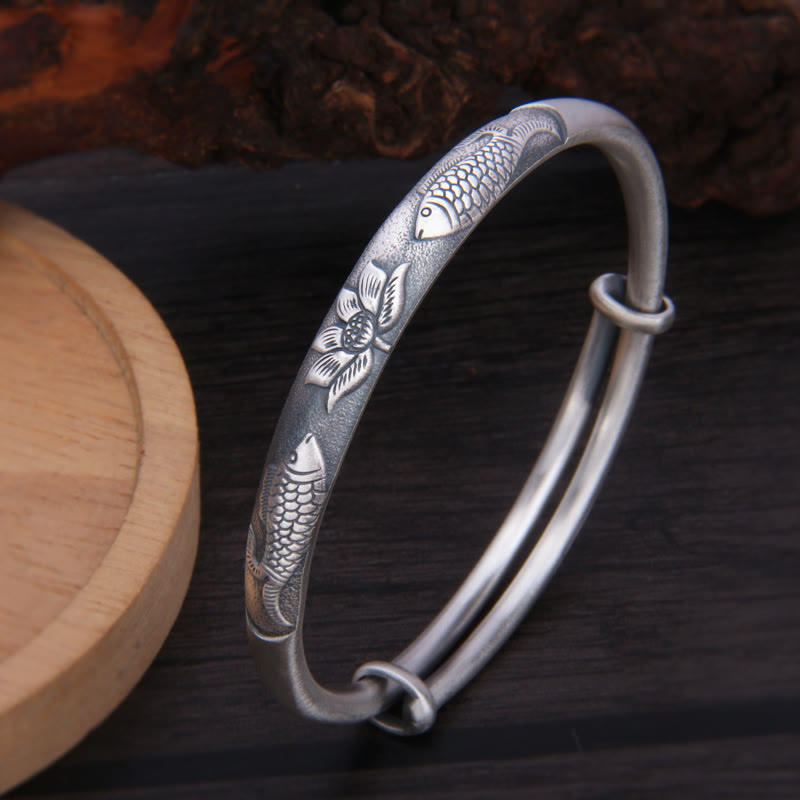 Pulsera de plata de ley 999 con Buddha Stones , pez Koi, loto, riqueza y suerte