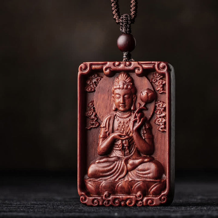 Colgante de collar de protección de sándalo rojo de hoja pequeña de Buda natal del zodiaco chino