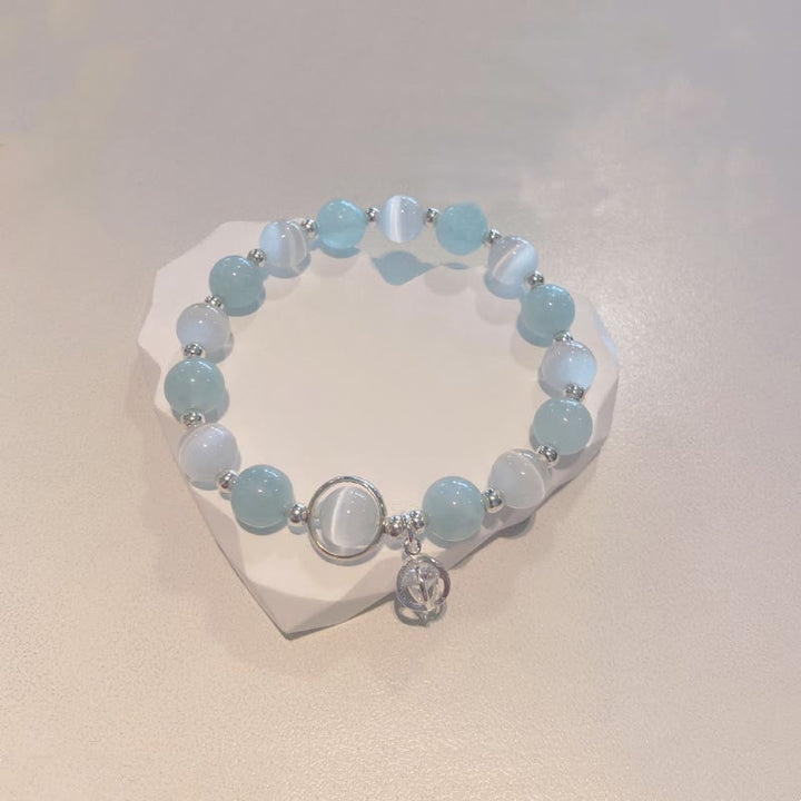 Pulsera con dije de soporte de aguamarina y ojo de gato de plata de ley 925 con Buddha Stones