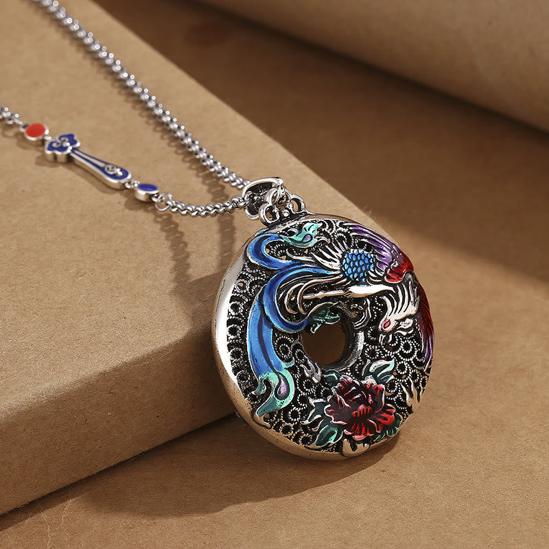 Colgante de collar de protección de la suerte con flor de peonía y fénix de Buddha Stones