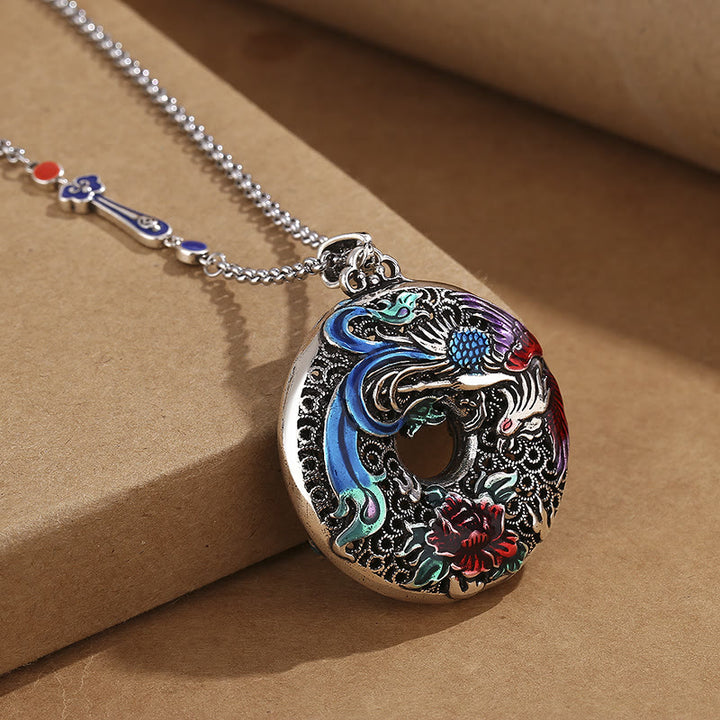 Colgante de collar de protección de la suerte con flor de peonía y fénix de Buddha Stones