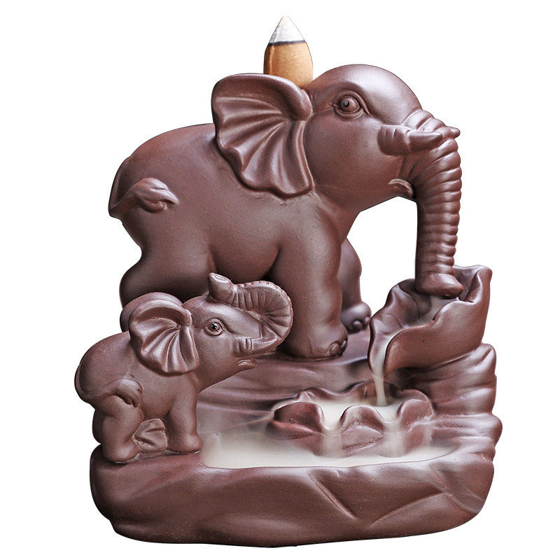 Quemador de incienso de protección para fuente de humo, reflujo de arcilla púrpura, elefante tibetano, decoración