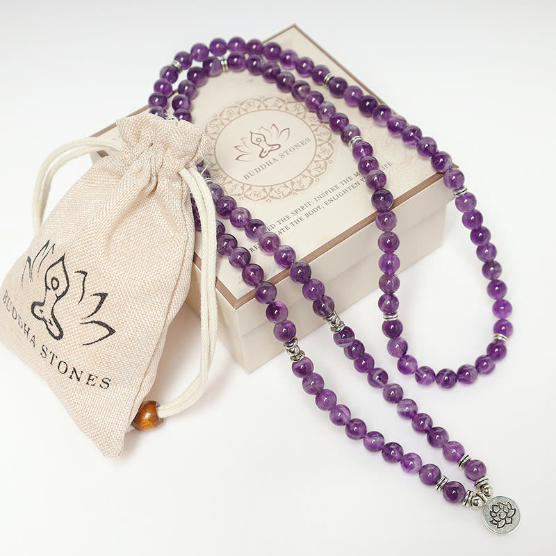Pulsera Mala de Purificación de Amatista Natural con Buddha Stones