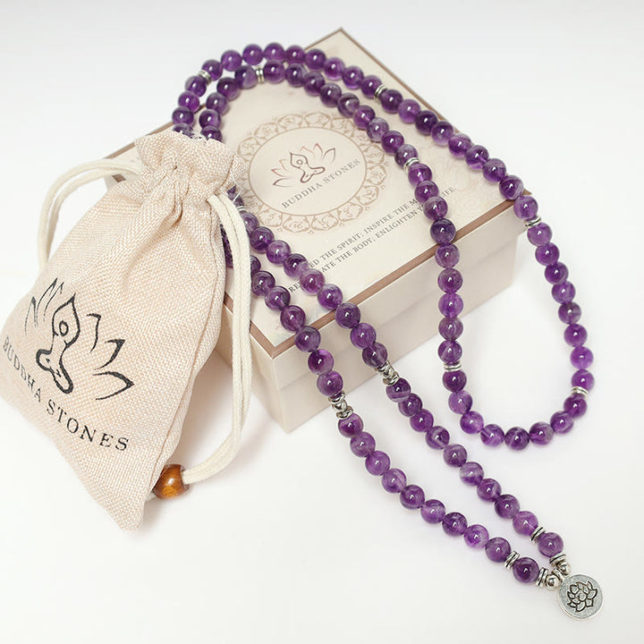 Pulsera Mala de Purificación de Amatista Natural con Buddha Stones