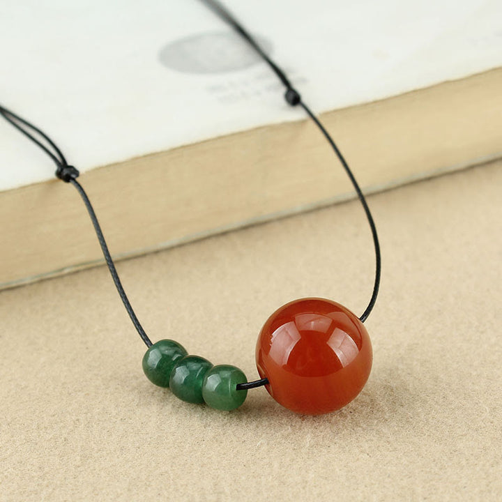 Buddha Stones, ágata roja, Aventurina verde, cuentas de semilla de Bodhi, collar de cuerda de cuero tranquilo, colgante