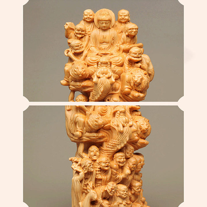 Buddha Stones hechas a mano Thuja Sutchuenensis madera dieciocho estatua de Arhats purifica la decoración
