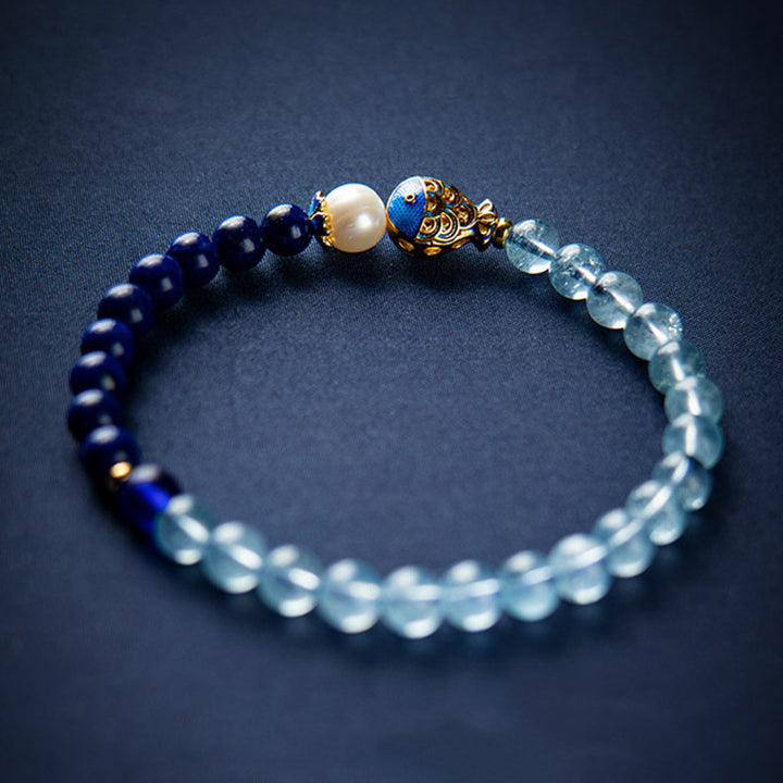 Pulsera curativa de peces de lazurita de aguamarina natural de Buddha Stones