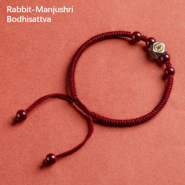 Pulsera de plata de ley 925 con Buddha Stones , zodíaco chino, Buda natal, cinabrio, calma - Bodhisattva Conejo-Manjushri - Rojo (circunferencia de la muñeca 14-18 cm) - image 13